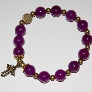 Cross Bracelet,Rosary Bracelet,Stone Bracelet,Large 10mm Stone Beads,Pray,Gift